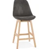 Tabouret snack mi-hauteur 'ASPEN MINI' en microfibre grise et pieds en bois naturel