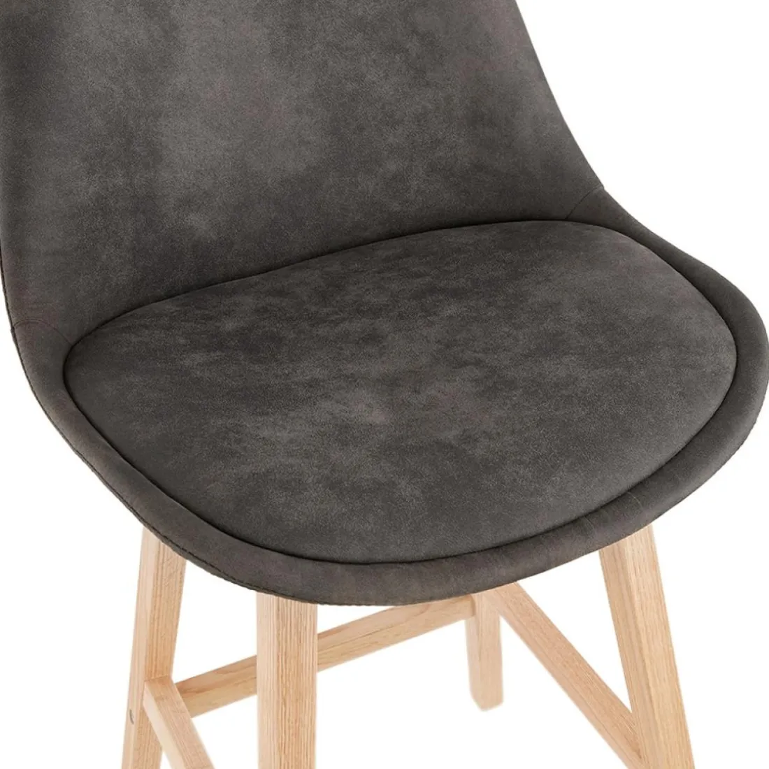Tabouret snack mi-hauteur 'ASPEN MINI' en microfibre grise et pieds en bois naturel