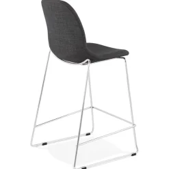Tabouret snack mi-hauteur empilable 'FAKIR MINI' en tissu gris foncé et pied en métal chromé