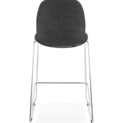 Tabouret snack mi-hauteur empilable 'FAKIR MINI' en tissu gris foncé et pied en métal chromé