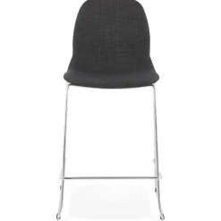 Tabouret snack mi-hauteur empilable 'FAKIR MINI' en tissu gris foncé et pied en métal chromé