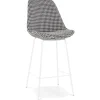 Tabouret snack mi-hauteur 'SPARK MINI' en tissu pied de poule et pieds en métal blanc