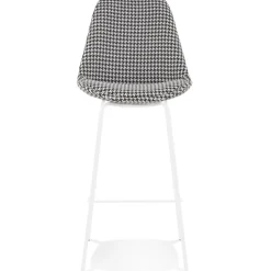 Tabouret snack mi-hauteur 'SPARK MINI' en tissu pied de poule et pieds en métal blanc