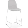 Tabouret snack mi-hauteur empilable 'FAKIR MINI' en tissu gris clair et pied en métal chromé