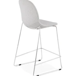 Tabouret snack mi-hauteur empilable 'FAKIR MINI' en tissu gris clair et pied en métal chromé