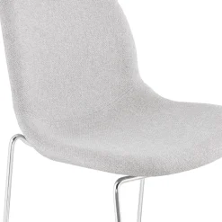 Tabouret snack mi-hauteur empilable 'FAKIR MINI' en tissu gris clair et pied en métal chromé