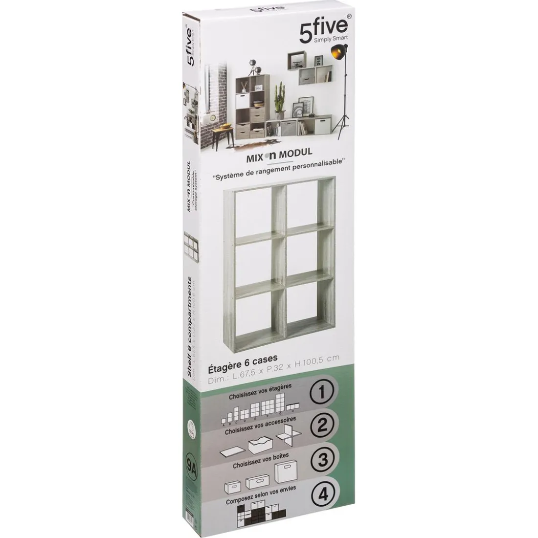 Étagère 6 cases effet chêne gris