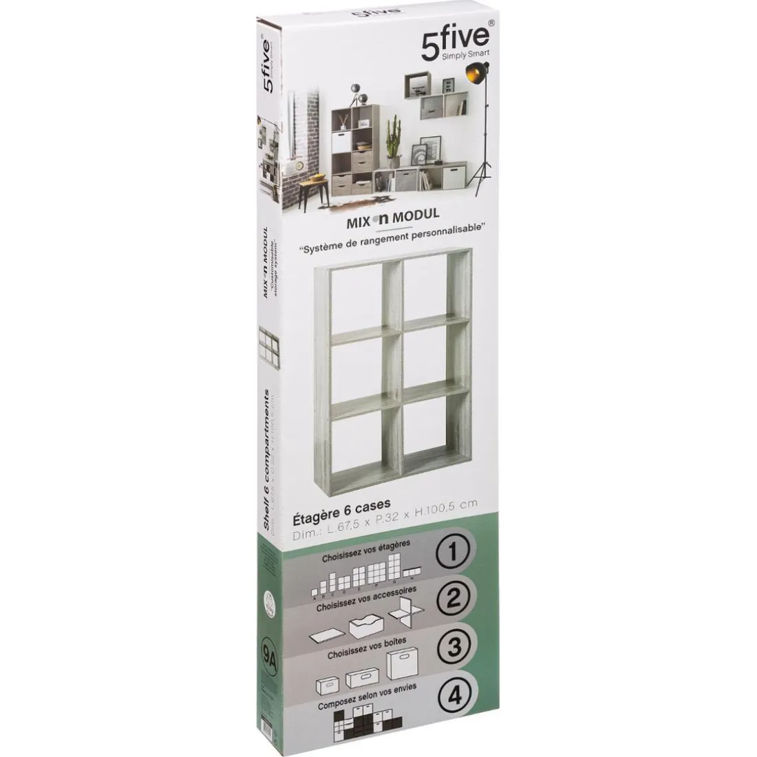 Étagère 6 cases effet chêne gris