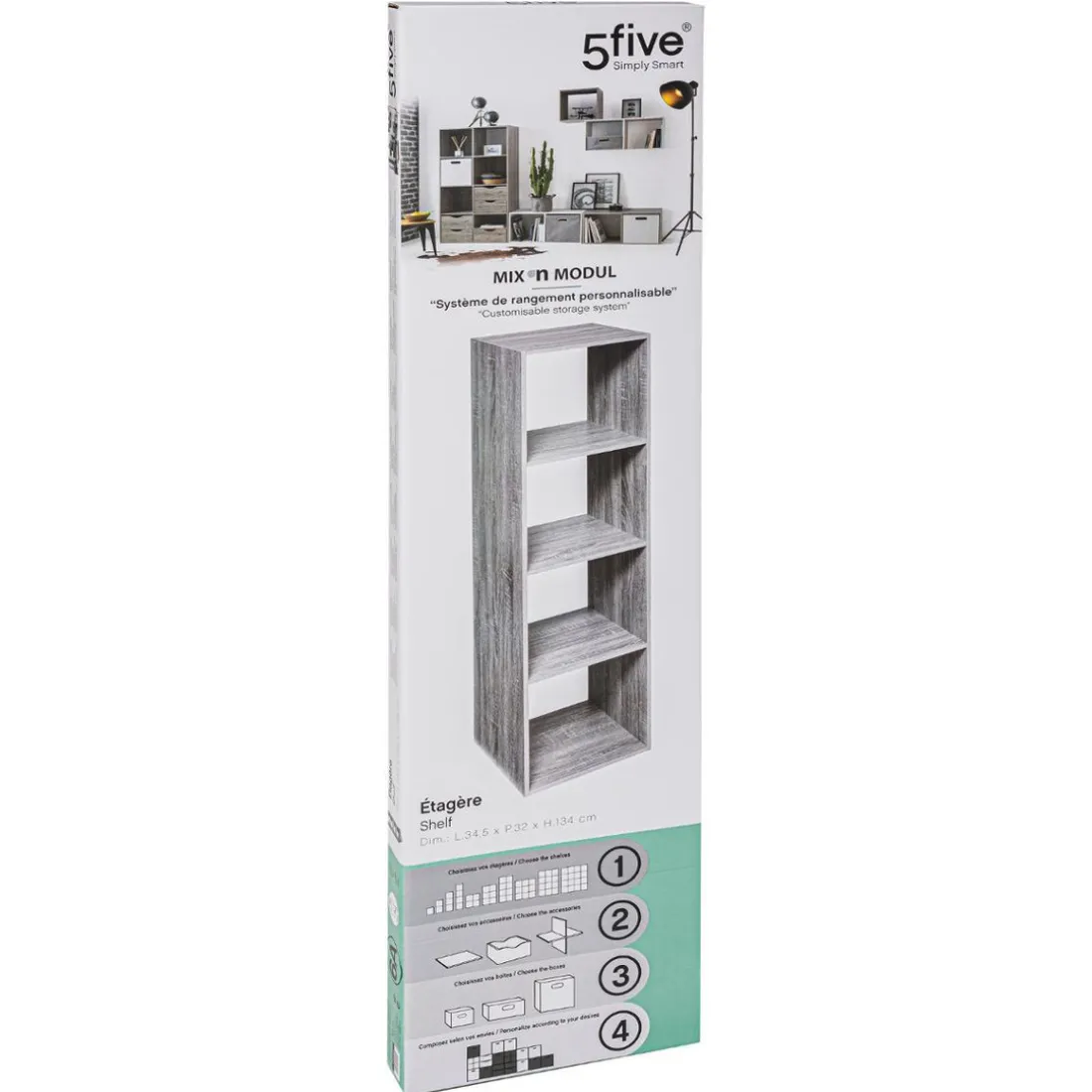 Étagère 4 cases Haut Mix Gris