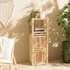 Étagère 1 niveau et 2 portes en branches de teck naturel WILL Beige