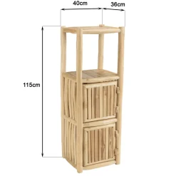 Étagère 1 niveau et 2 portes en branches de teck naturel WILL Beige