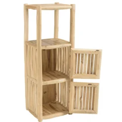 Étagère 1 niveau et 2 portes en branches de teck naturel WILL Beige