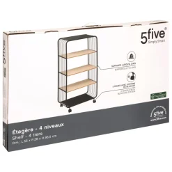 Étagère 4 niveaux en métal et bois noir