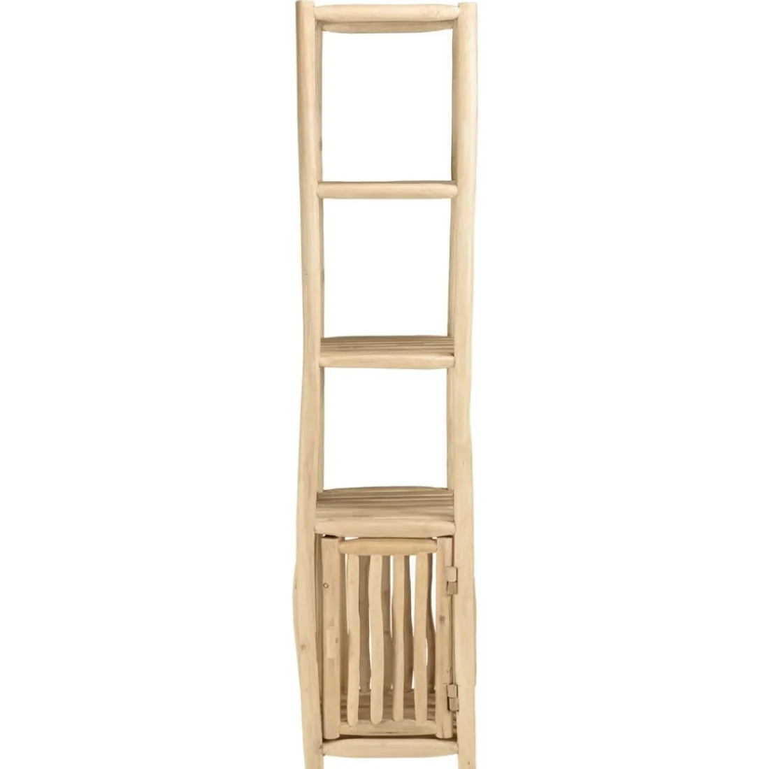 Étagère 2 niveaux et 1 porte en branches de teck naturel WILL Beige