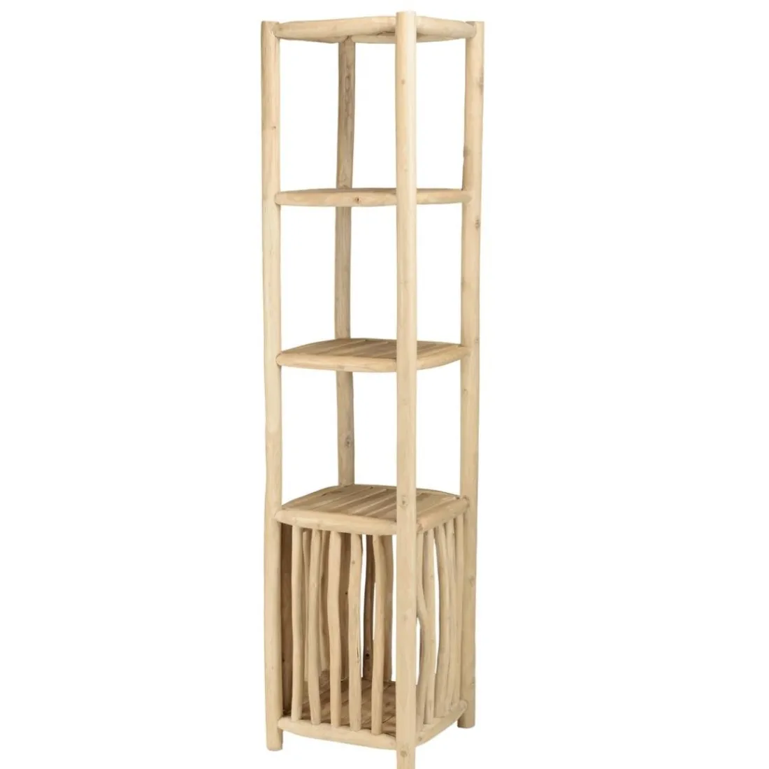 Étagère 2 niveaux et 1 porte en branches de teck naturel WILL Beige
