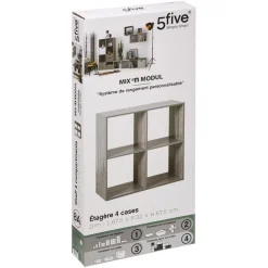 Étagère bois 4 cases mix gris