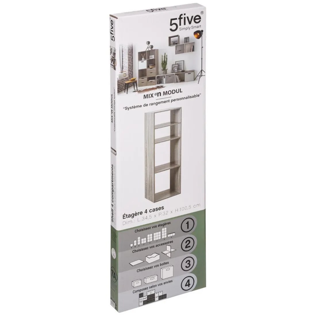 Étagère en Bois 2+2 Cases Mixe Gris