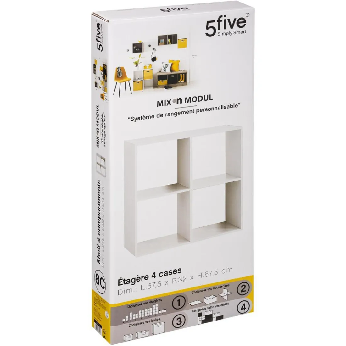 Étagère en Bois 4 Cases Mixe Blanc