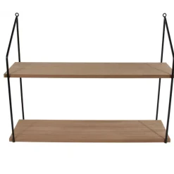Étagère Murale à 2 Plateaux en Bois et Structure en Métal Noir NIALL