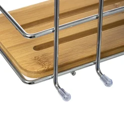 Étagère rectangulaire chrome en métal et bambou