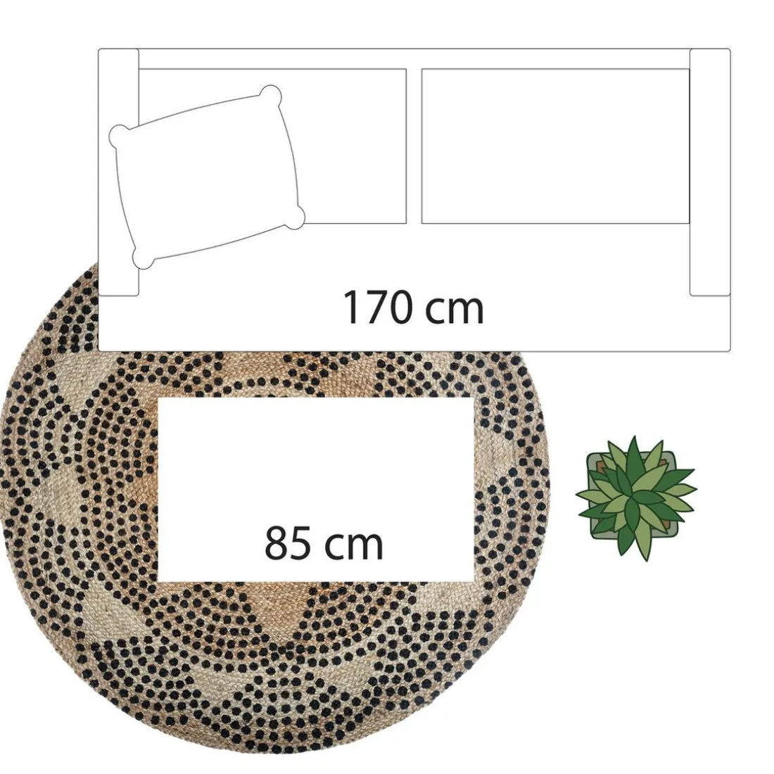 Tapis en Jute Rond Imprimé chevron Living
