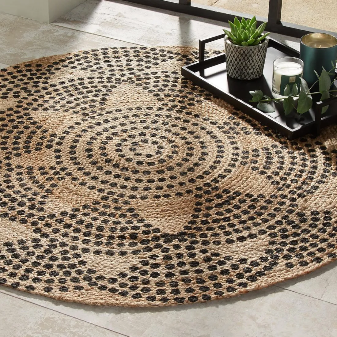 Tapis en Jute Rond Imprimé chevron Living