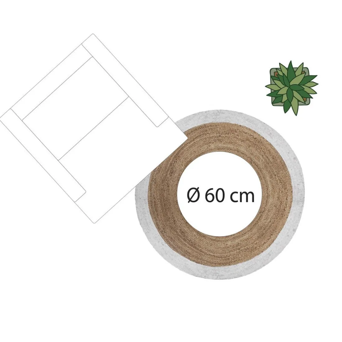 Tapis jute bord blanc D120
