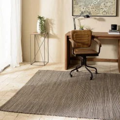 Tapis rectangulaire en jute et coton couleur sable et noir QUENTIN