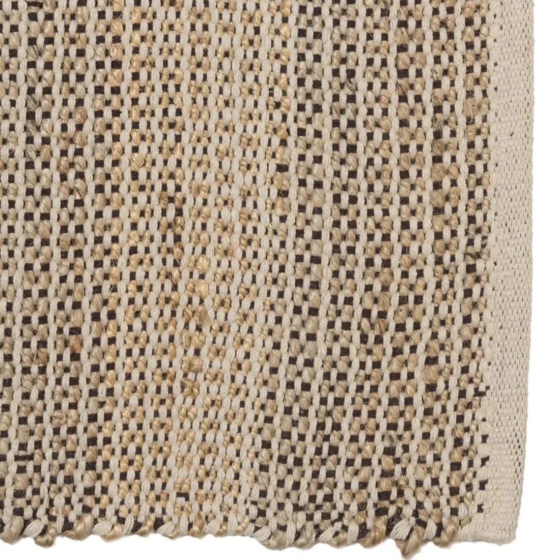 Tapis rectangulaire en jute et coton couleur sable/ivoire/noir QUENTIN