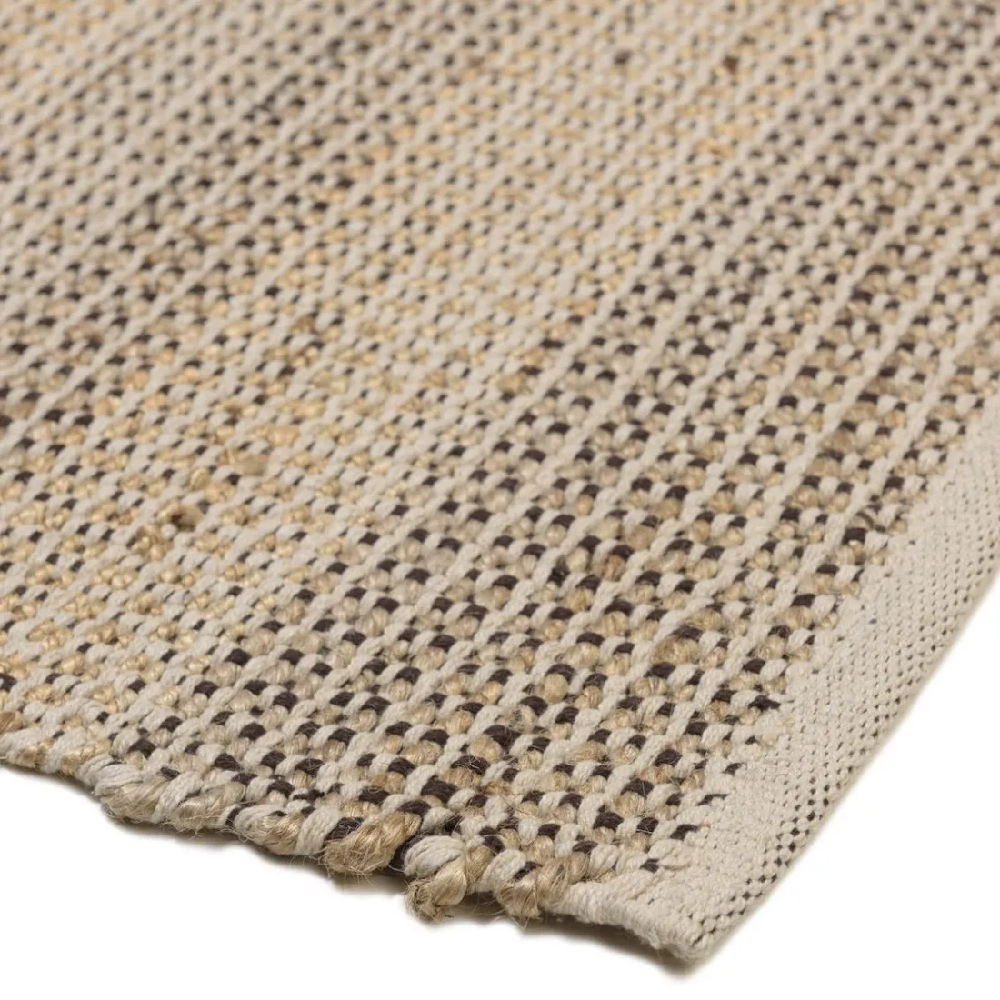 Tapis rectangulaire en jute et coton couleur sable/ivoire/noir QUENTIN