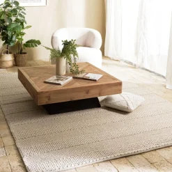 Tapis rectangulaire en laine tissée couleur lin QUENTIN