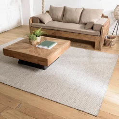 Tapis rectangulaire en laine tissée couleur blanc/gris chiné QUENTIN