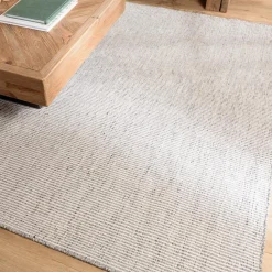 Tapis rectangulaire en laine tissée couleur blanc/gris chiné QUENTIN