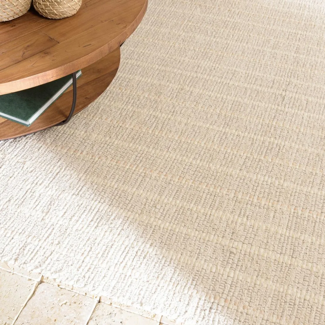 Tapis rectangulaire 160x230cm en coton recyclé couleur ivoire SACHA