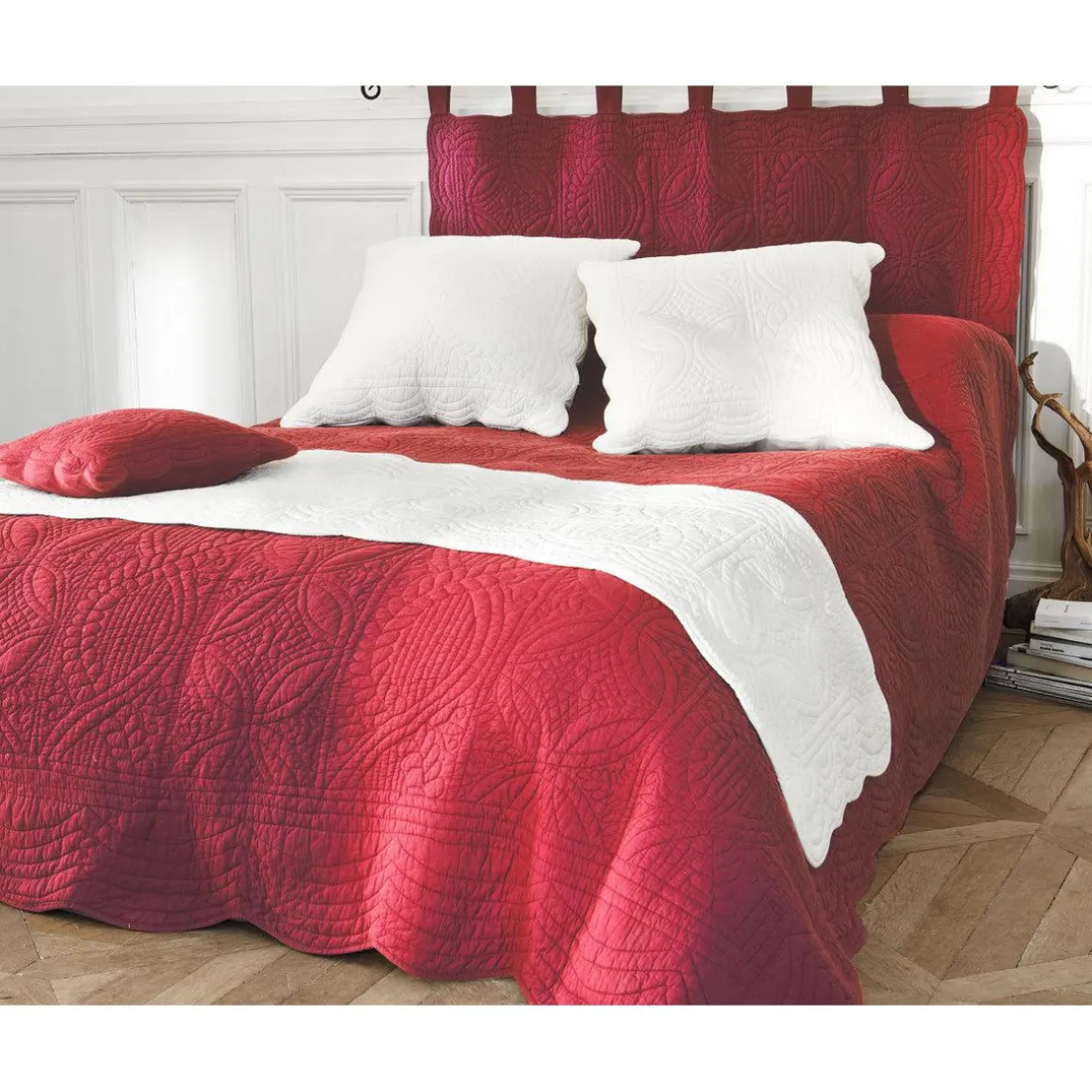 Tête de lit en boutis uni coton - Rouge