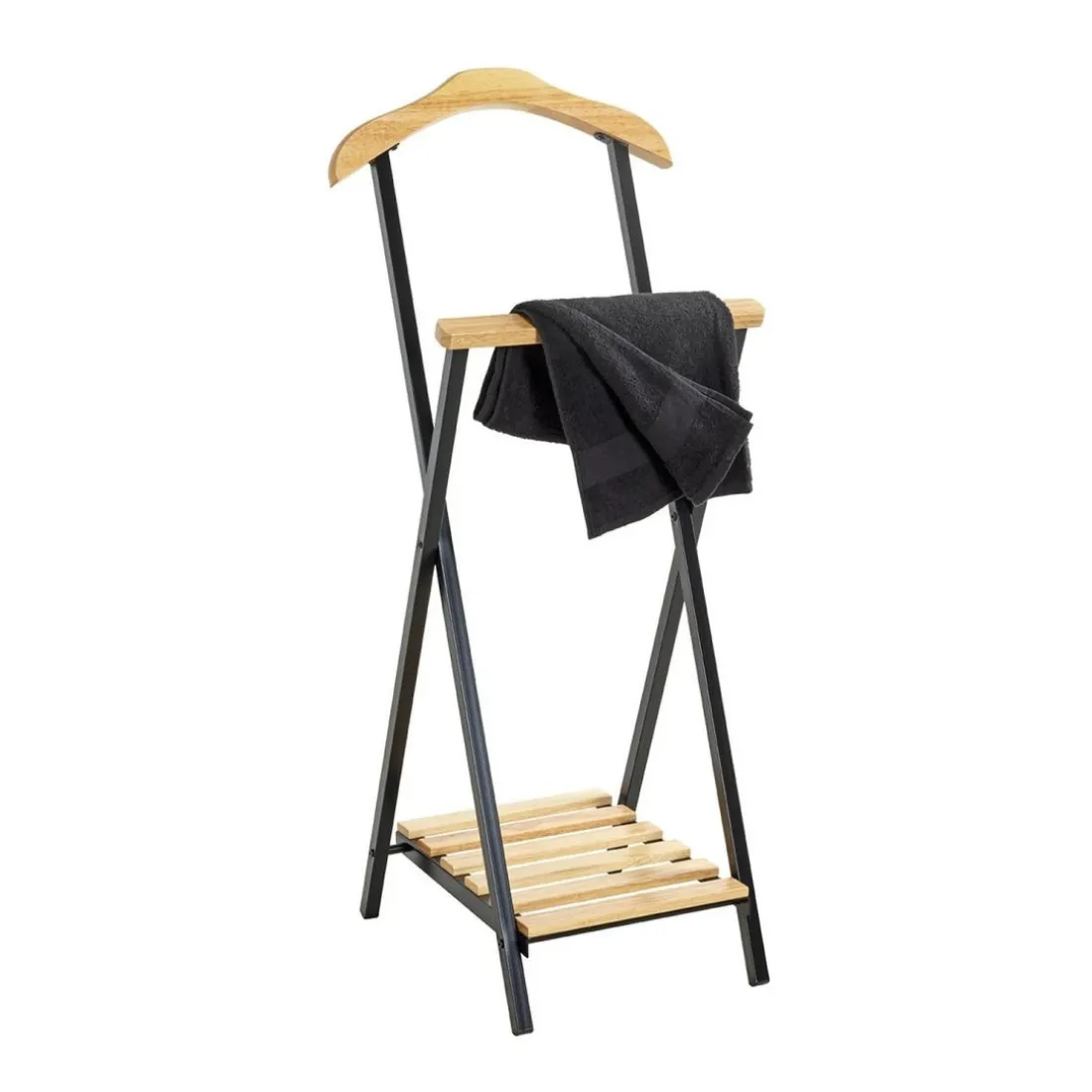 Valet de chambre bois et métal noir