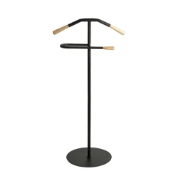 Valet en tube d'acier peint en noir par poudrage applications en bois massif naturel