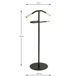 Valet en tube d'acier peint en noir par poudrage applications en bois massif naturel