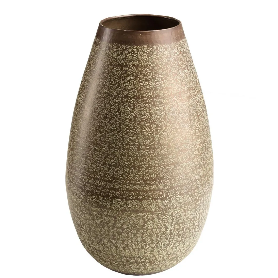 Vase alu vert vieilli motifs arabesques fleuris HONORE