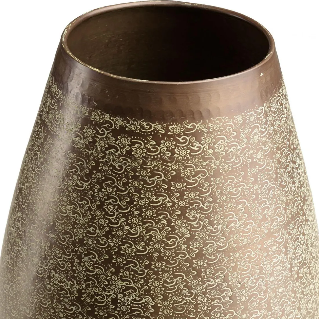 Vase alu vert vieilli motifs arabesques fleuris HONORE