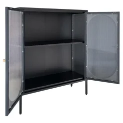 Vitrine ADELAIDE Noir Avec Porte En Verre Ondulé 35x90x110 Cm